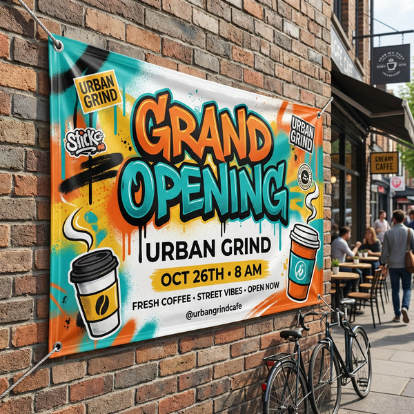 Custom grand opening banner design – colorful vinyl banner for store grand opening