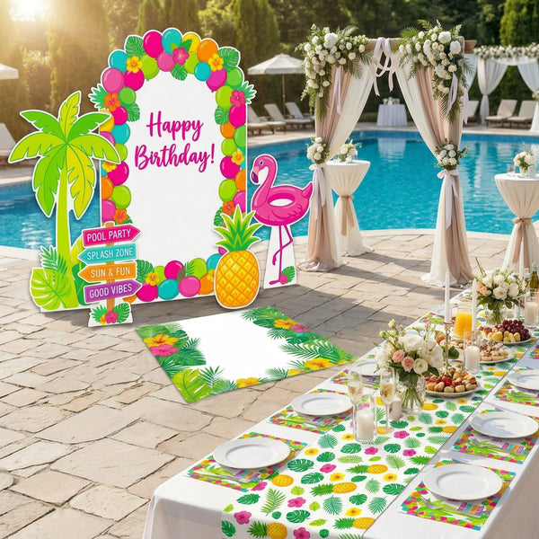Happy Birthday Pool Party Backdrop Set 4