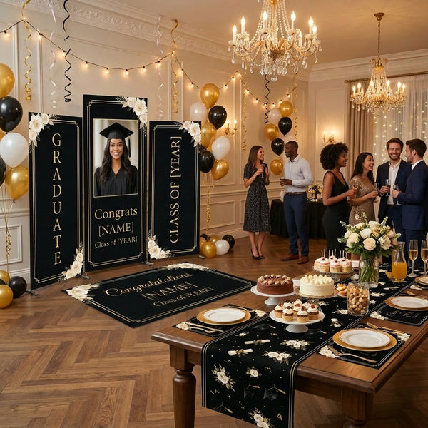 Personalized Black Gold Graduation Backdrop Set 4