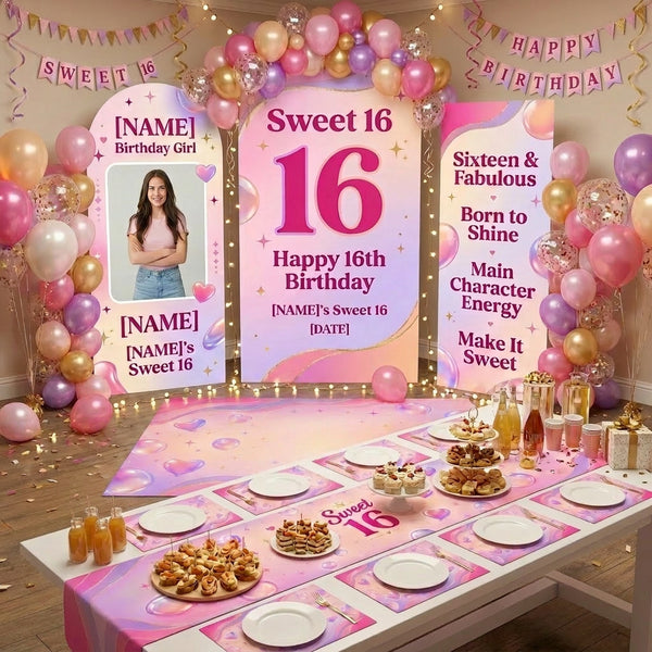 Personalized Sweet 16 Backdrop Set with Photo 4