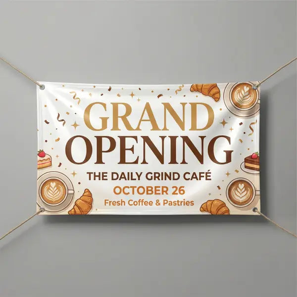 Custom grand opening banner for cafe – vinyl banner printing for business opening