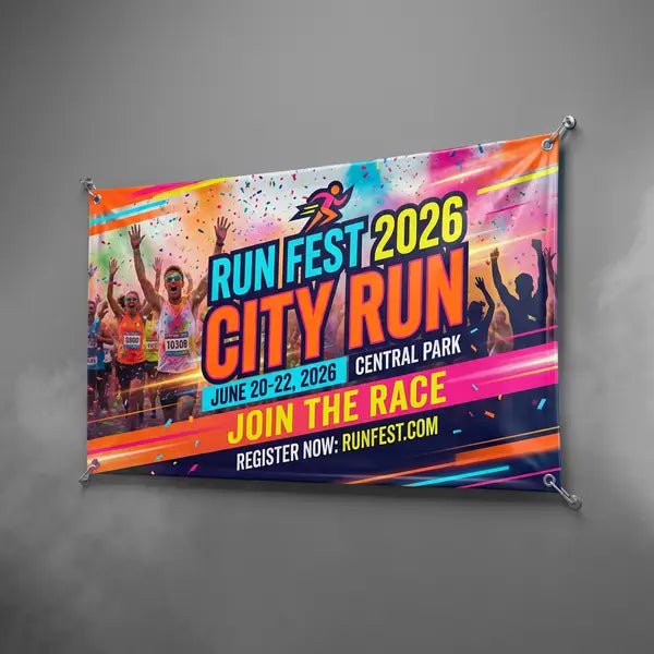 Custom outdoor banner printing for city events and races Florida