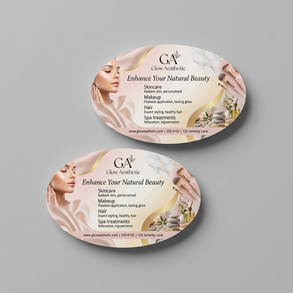 oval flyers printed marketing materials on table