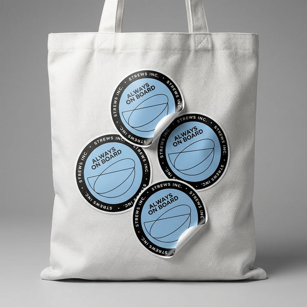 custom event stickers on tote bag, branded vinyl decals for conferences, promotional stickers for giveaways USA