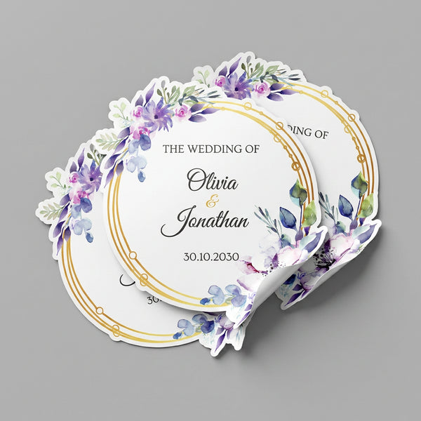 custom wedding stickers for invitations, elegant die-cut vinyl decals for wedding stationery and event decor USA
