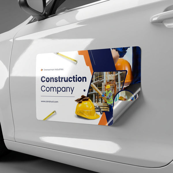 White car with Construction Company branded sticker mockup