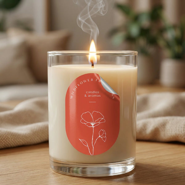 Custom logo label on candle jar – personalized product sticker printing