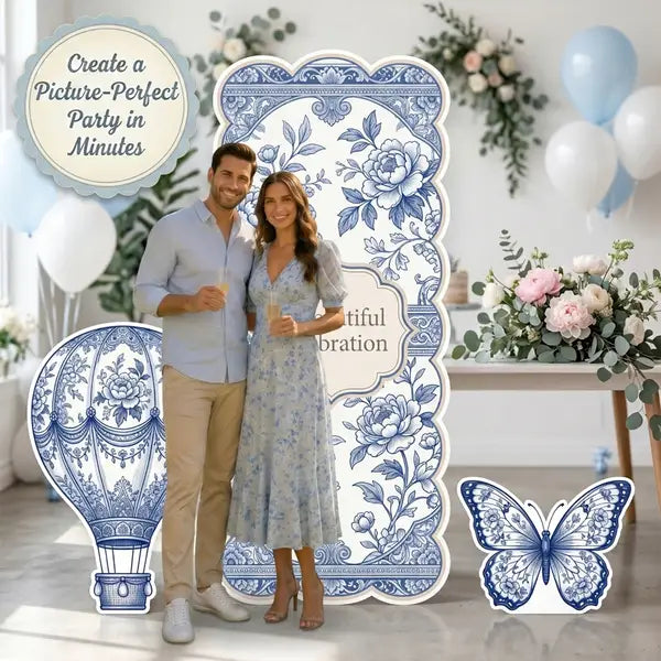 Beautiful Celebration Blue Floral Backdrop Set 6