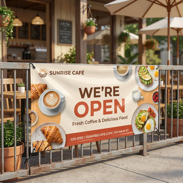 Custom outdoor banner printing for business grand opening Florida
