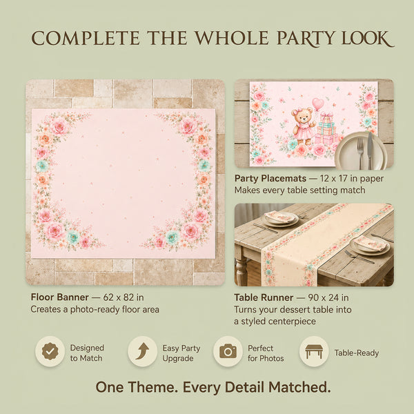 Pink Floral Teddy Bear Backdrop Set optional add-ons
