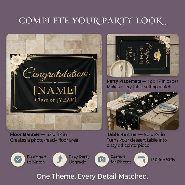 Personalized Black Gold Graduation Backdrop Set 3