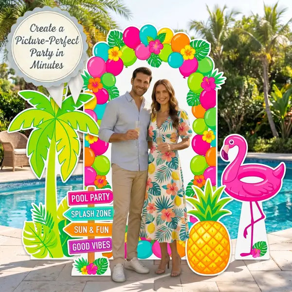 Happy Birthday Pool Party Backdrop Set 6
