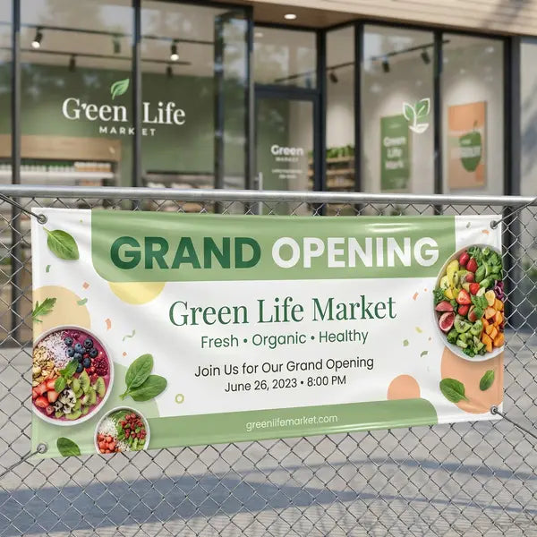 Custom grand opening banner for retail store – outdoor vinyl banner for new business