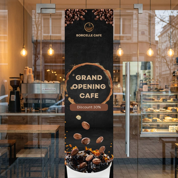 Grand Espresso Cafe outdoor pillar sign sticker mockup