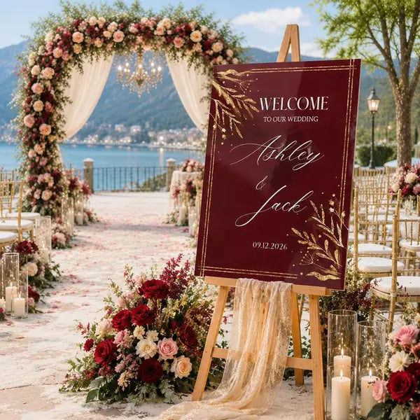 Burgundy Wedding Welcome Sign 5