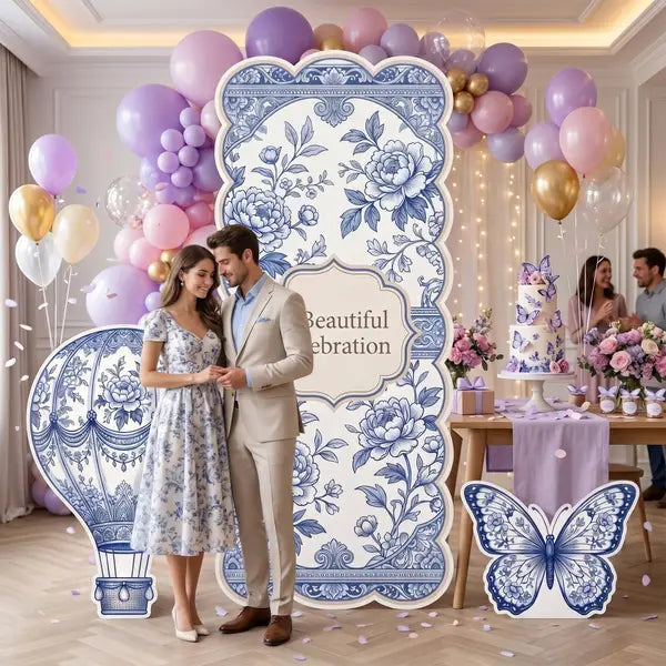 Beautiful Celebration Blue Floral Backdrop Set 10