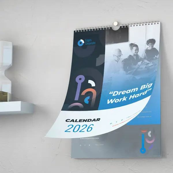 Wall calendar with wire-o binding at top for easy flip pages