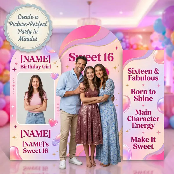 Personalized Sweet 16 Backdrop Set with Photo 6