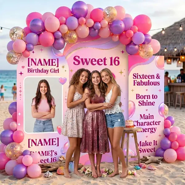 Personalized Sweet 16 Backdrop Set with Photo 9