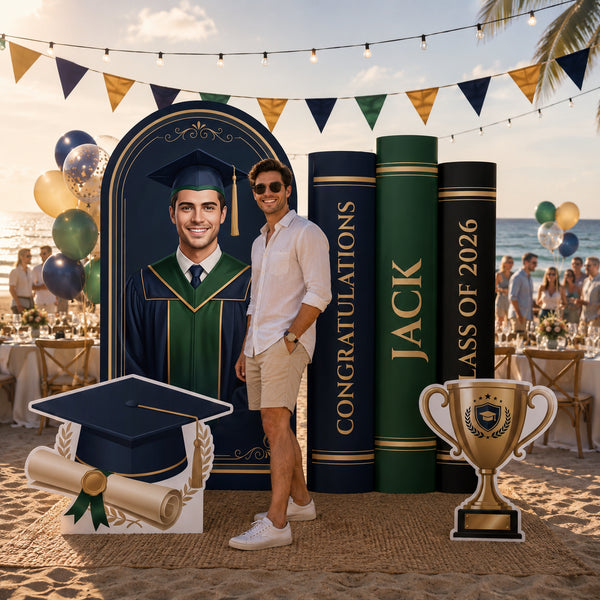 Personalized Navy Green Graduation Backdrop Set 10