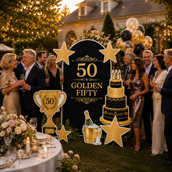 Golden Fifty 50th Birthday Backdrop Set 9