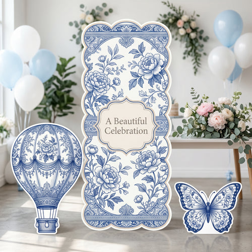 Beautiful Celebration Blue Floral Backdrop Set 1