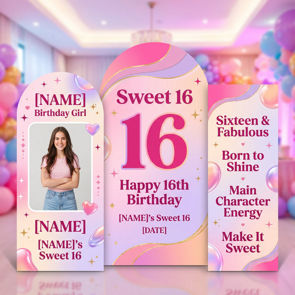 Personalized Sweet 16 Backdrop Set with Photo 1