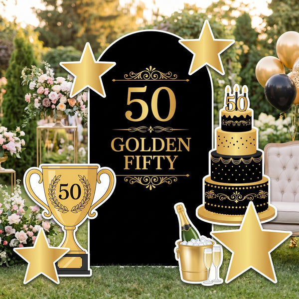 Golden Fifty 50th Birthday Backdrop Set 1