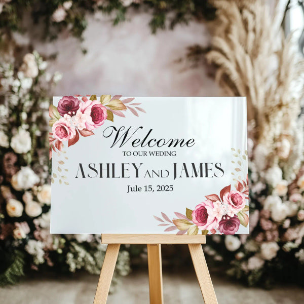 Floral Frosted Wedding Sign 1