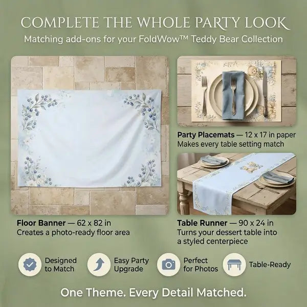 A Sweet New Chapter Backdrop Set Optional Add-Ons – Floor Banner, Party Placemats, Table Runner